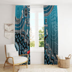 Personalized Port Adelaide Power Mascot Window Curtain Aboriginal Dot Art Style Vibrant Indigenous Pattern Design