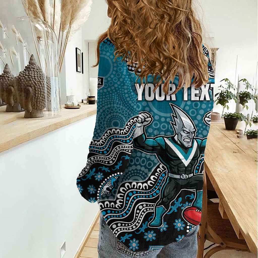 Personalized Port Adelaide Power Mascot Women Casual Shirt Aboriginal Dot Art Style Vibrant Indigenous Pattern Design