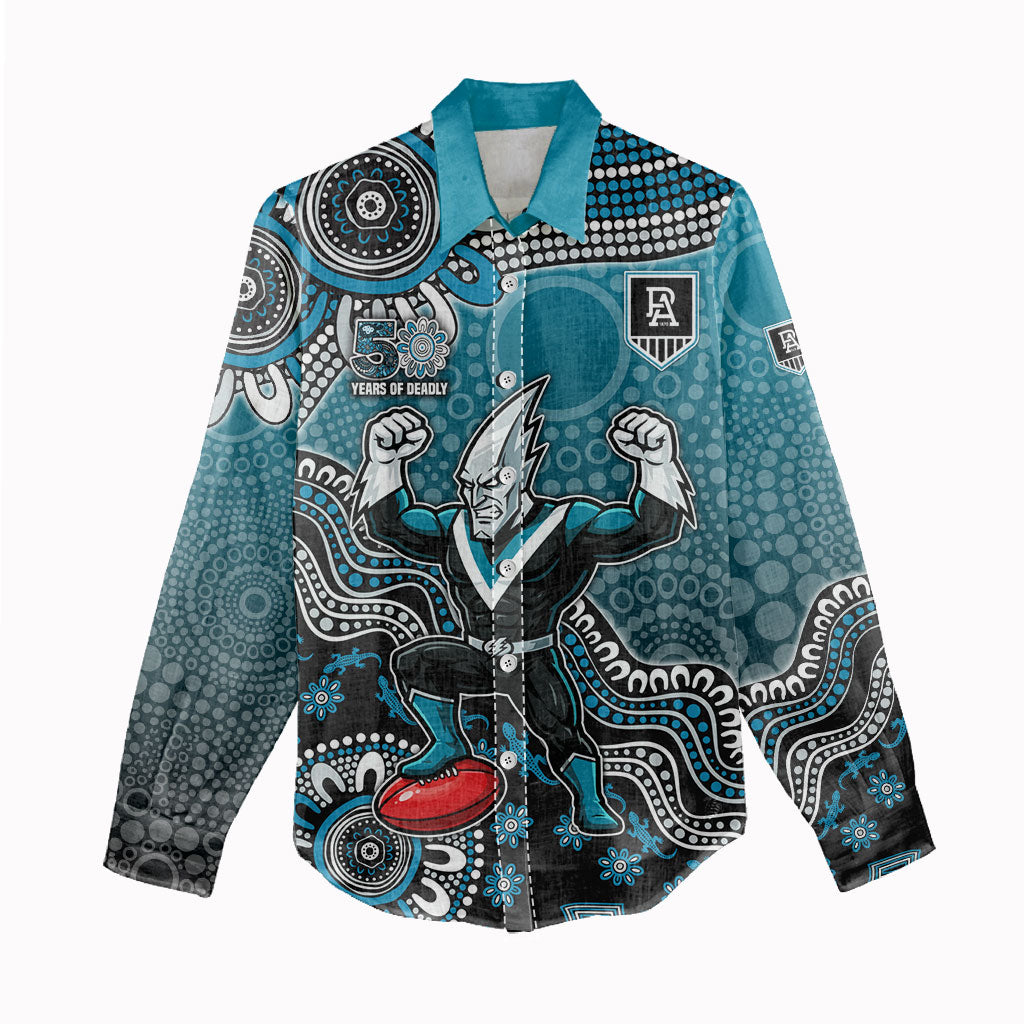 Personalized Port Adelaide Power Mascot Women Casual Shirt Aboriginal Dot Art Style Vibrant Indigenous Pattern Design
