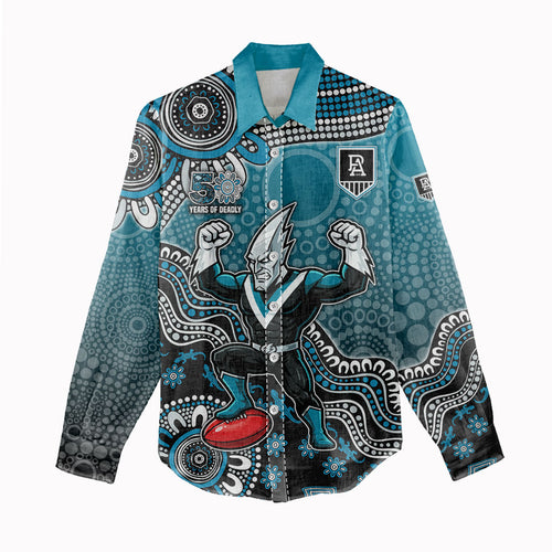 Personalized Port Adelaide Power Mascot Women Casual Shirt Aboriginal Dot Art Style Vibrant Indigenous Pattern Design