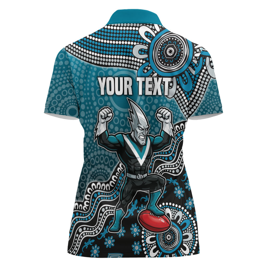 Personalized Port Adelaide Power Mascot Women Polo Shirt Aboriginal Dot Art Style Vibrant Indigenous Pattern Design