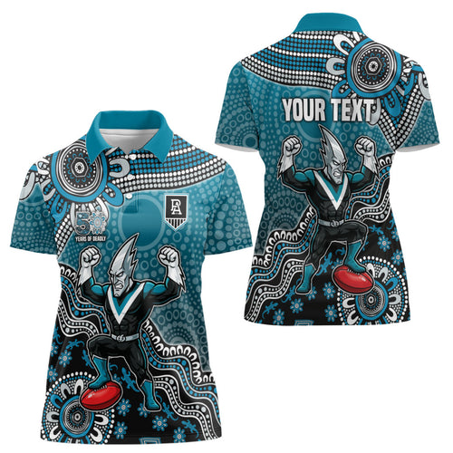 Personalized Port Adelaide Power Mascot Women Polo Shirt Aboriginal Dot Art Style Vibrant Indigenous Pattern Design