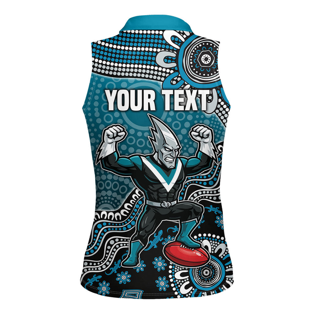 Personalized Port Adelaide Power Mascot Women Sleeveless Polo Shirt Aboriginal Dot Art Style Vibrant Indigenous Pattern Design