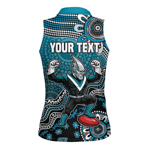 Personalized Port Adelaide Power Mascot Women Sleeveless Polo Shirt Aboriginal Dot Art Style Vibrant Indigenous Pattern Design