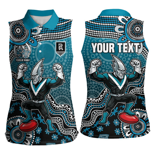 Personalized Port Adelaide Power Mascot Women Sleeveless Polo Shirt Aboriginal Dot Art Style Vibrant Indigenous Pattern Design