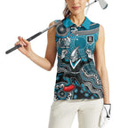 Personalized Port Adelaide Power Mascot Women Sleeveless Polo Shirt Aboriginal Dot Art Style Vibrant Indigenous Pattern Design
