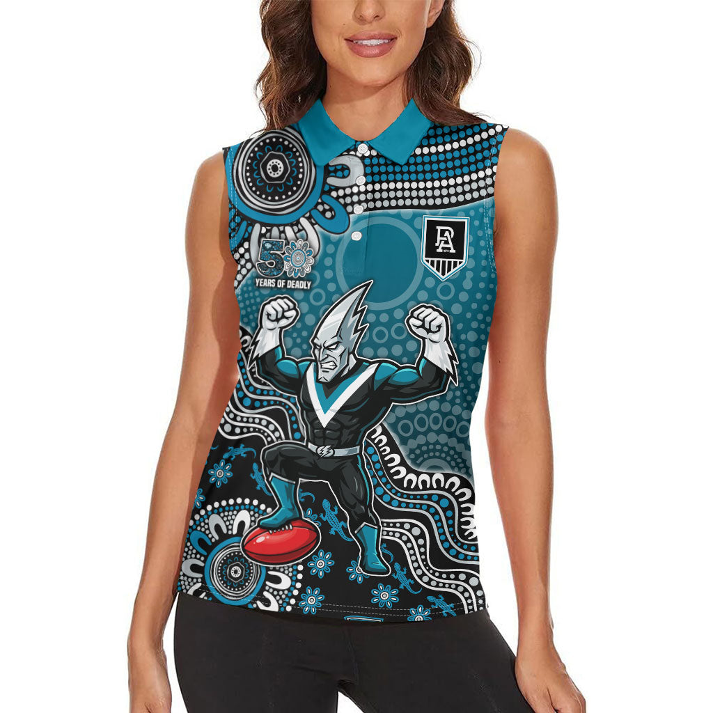 Personalized Port Adelaide Power Mascot Women Sleeveless Polo Shirt Aboriginal Dot Art Style Vibrant Indigenous Pattern Design