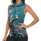 Personalized Port Adelaide Power Mascot Women Sleeveless Polo Shirt Aboriginal Dot Art Style Vibrant Indigenous Pattern Design