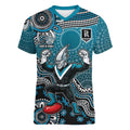 Personalized Port Adelaide Power Mascot Women V-Neck T-Shirt Aboriginal Dot Art Style Vibrant Indigenous Pattern Design