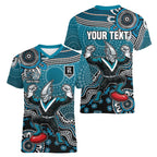 Personalized Port Adelaide Power Mascot Women V-Neck T-Shirt Aboriginal Dot Art Style Vibrant Indigenous Pattern Design