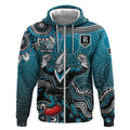 Personalized Port Adelaide Power Mascot Zip Hoodie Aboriginal Dot Art Style Vibrant Indigenous Pattern Design