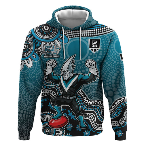 Personalized Port Adelaide Power Mascot Zip Hoodie Aboriginal Dot Art Style Vibrant Indigenous Pattern Design