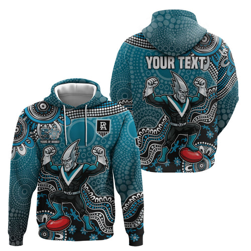 Personalized Port Adelaide Power Mascot Zip Hoodie Aboriginal Dot Art Style Vibrant Indigenous Pattern Design