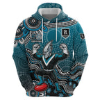 Personalized Port Adelaide Power Mascot Zip Hoodie Aboriginal Dot Art Style Vibrant Indigenous Pattern Design
