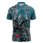Personalized Port Adelaide Power Mascot Zipper Polo Shirt Aboriginal Dot Art Style Vibrant Indigenous Pattern Design