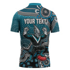 Personalized Port Adelaide Power Mascot Zipper Polo Shirt Aboriginal Dot Art Style Vibrant Indigenous Pattern Design
