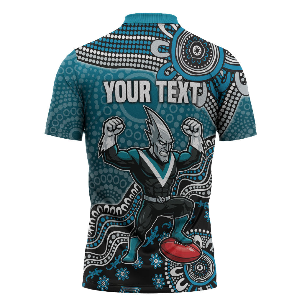 Personalized Port Adelaide Power Mascot Zipper Polo Shirt Aboriginal Dot Art Style Vibrant Indigenous Pattern Design