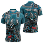 Personalized Port Adelaide Power Mascot Zipper Polo Shirt Aboriginal Dot Art Style Vibrant Indigenous Pattern Design