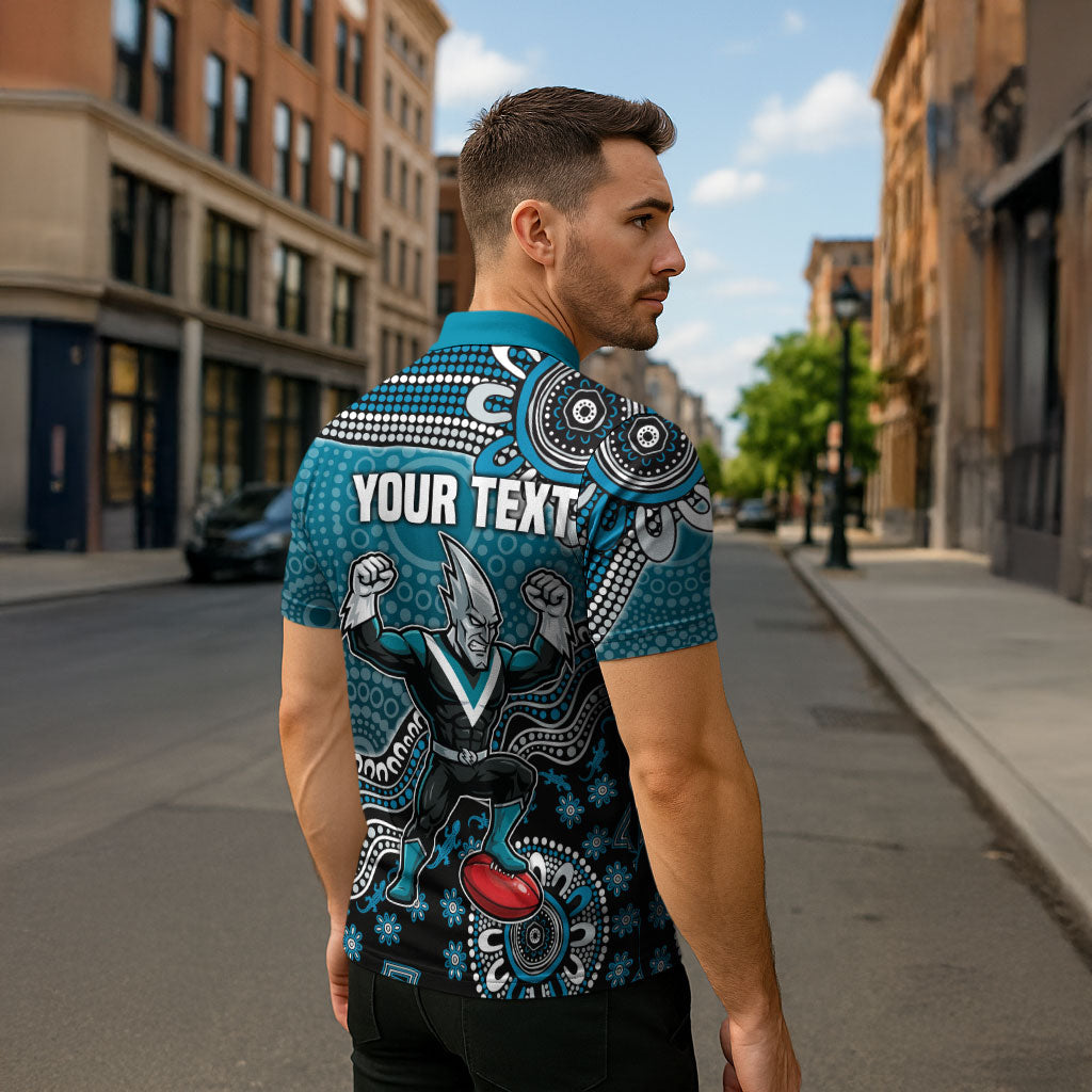 Personalized Port Adelaide Power Mascot Zipper Polo Shirt Aboriginal Dot Art Style Vibrant Indigenous Pattern Design