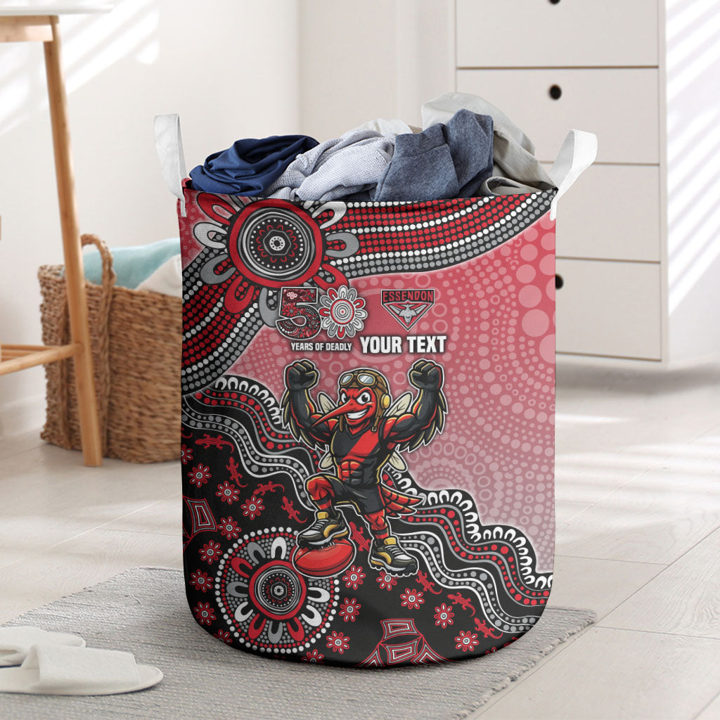 Personalized Essendon Bombers Mascot Laundry Basket Aboriginal Dot Art Style Vibrant Indigenous Pattern Design
