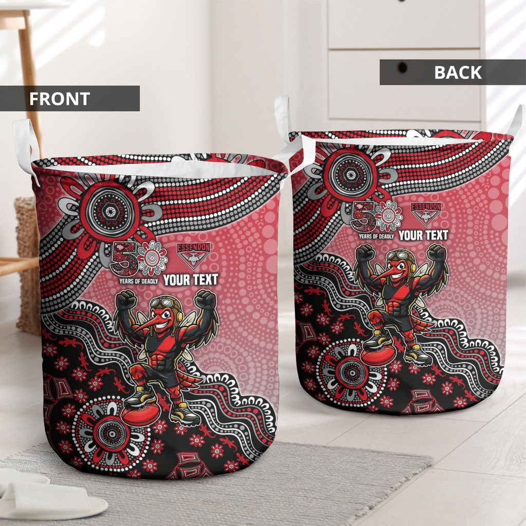 Personalized Essendon Bombers Mascot Laundry Basket Aboriginal Dot Art Style Vibrant Indigenous Pattern Design
