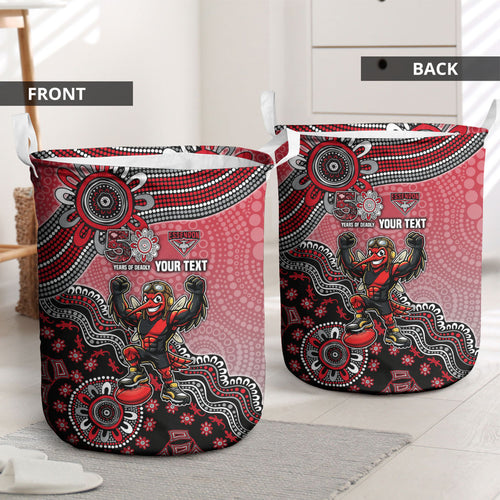 Personalized Essendon Bombers Mascot Laundry Basket Aboriginal Dot Art Style Vibrant Indigenous Pattern Design