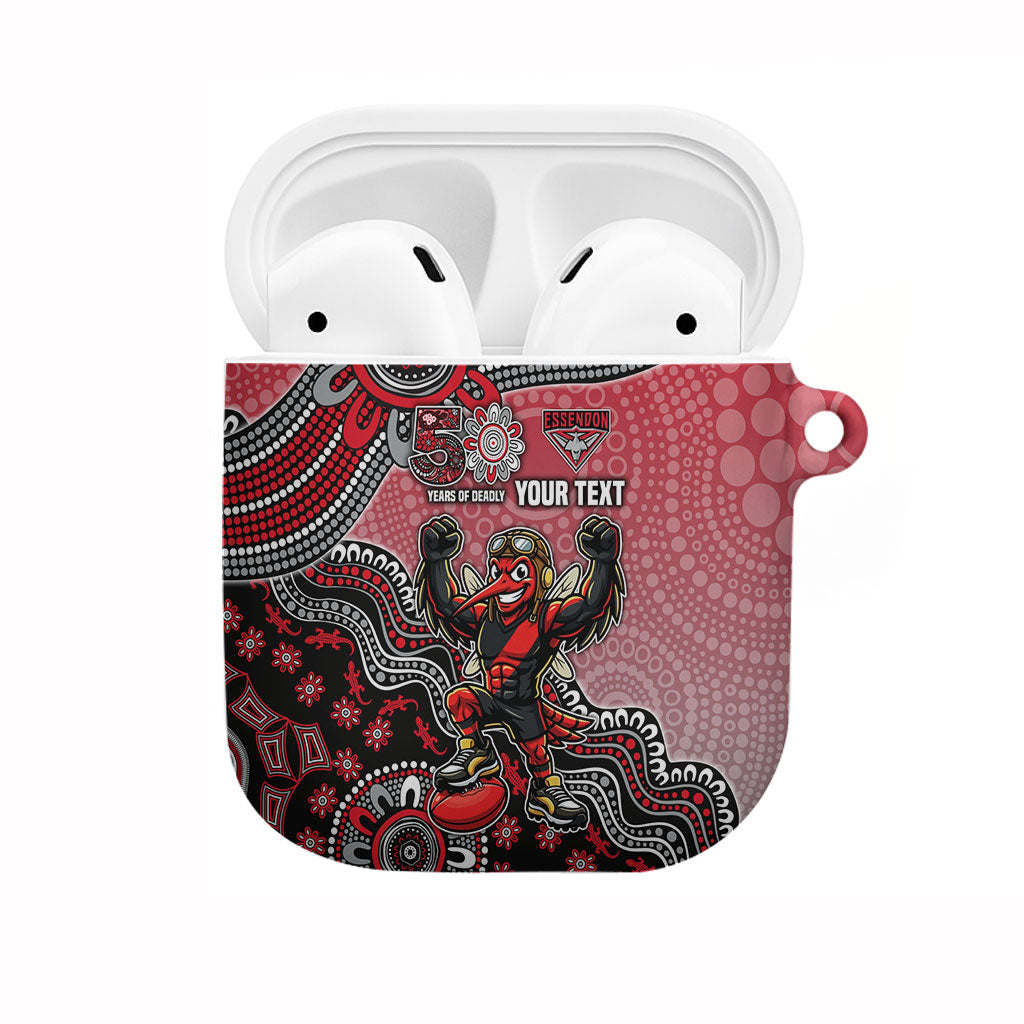 Personalized Essendon Bombers Mascot AirPods Case Aboriginal Dot Art Style Vibrant Indigenous Pattern Design