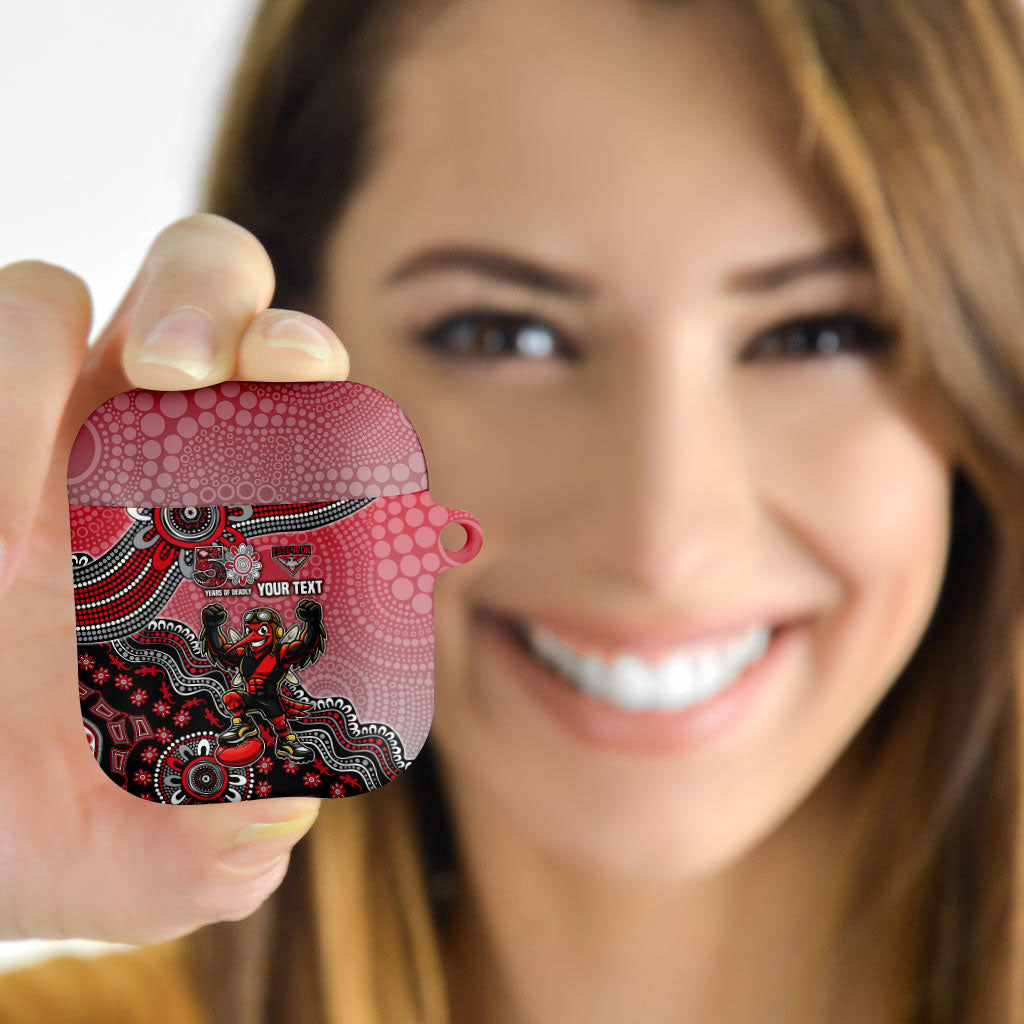 Personalized Essendon Bombers Mascot AirPods Case Aboriginal Dot Art Style Vibrant Indigenous Pattern Design