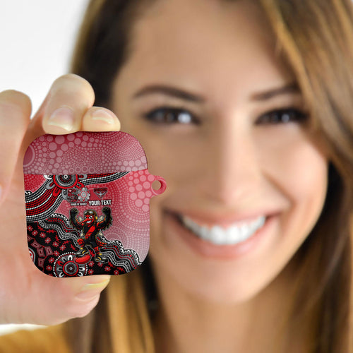 Personalized Essendon Bombers Mascot AirPods Case Aboriginal Dot Art Style Vibrant Indigenous Pattern Design