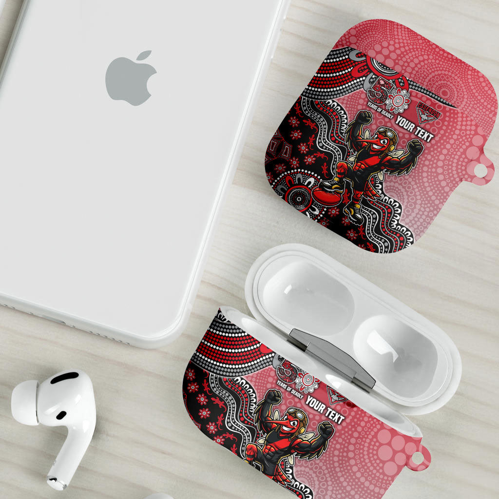 Personalized Essendon Bombers Mascot AirPods Case Aboriginal Dot Art Style Vibrant Indigenous Pattern Design