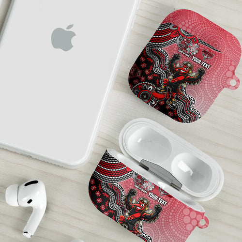 Personalized Essendon Bombers Mascot AirPods Case Aboriginal Dot Art Style Vibrant Indigenous Pattern Design