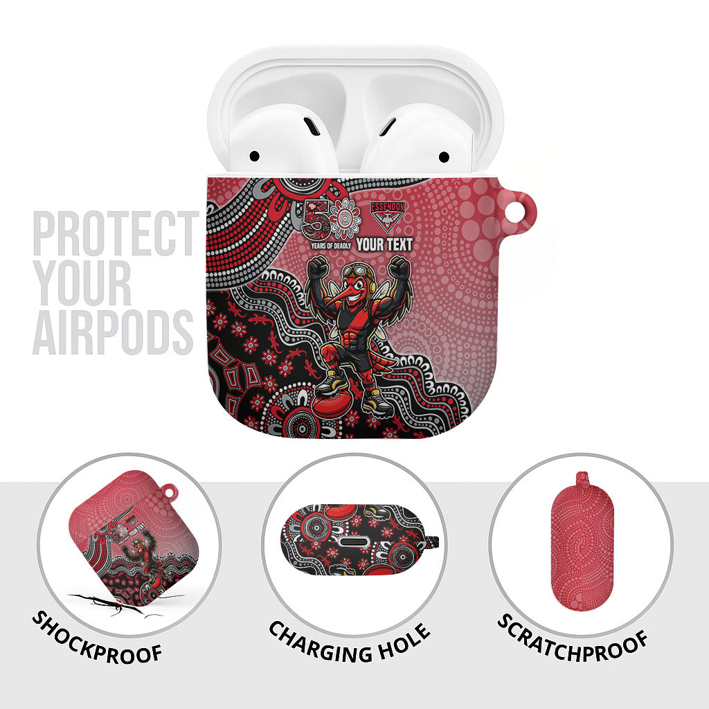 Personalized Essendon Bombers Mascot AirPods Case Aboriginal Dot Art Style Vibrant Indigenous Pattern Design