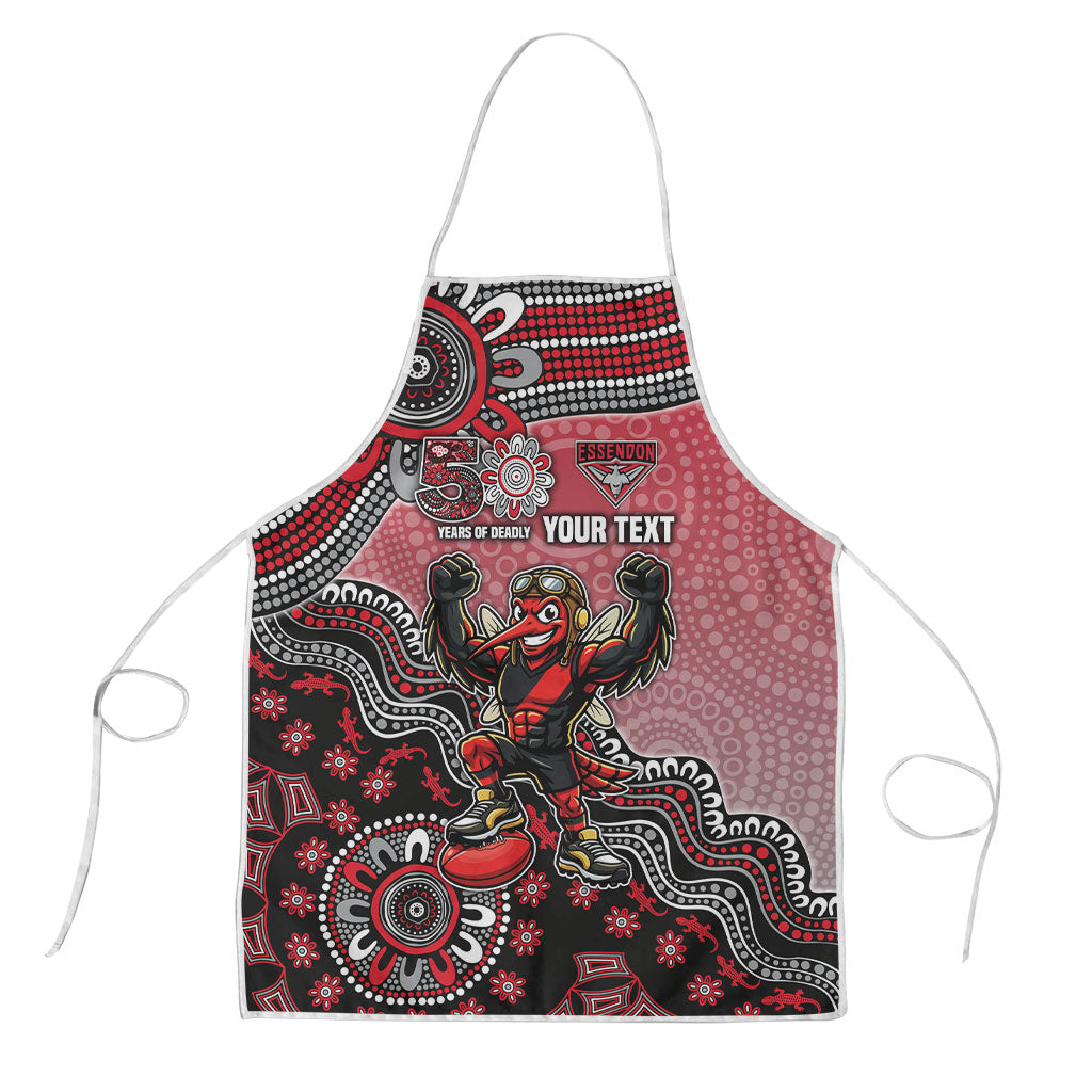 Personalized Essendon Bombers Mascot Apron Aboriginal Dot Art Style Vibrant Indigenous Pattern Design