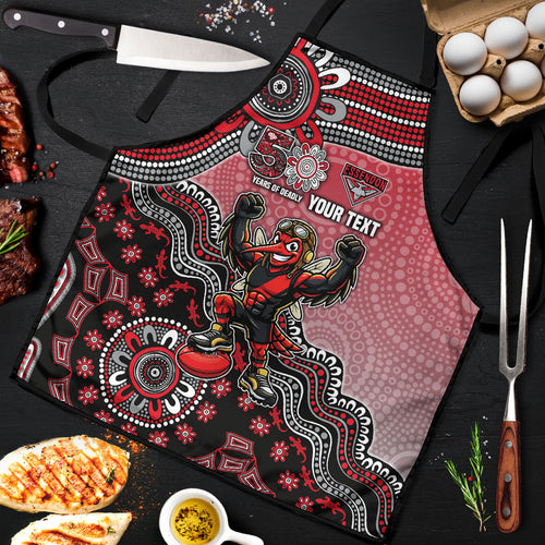 Personalized Essendon Bombers Mascot Apron Aboriginal Dot Art Style Vibrant Indigenous Pattern Design