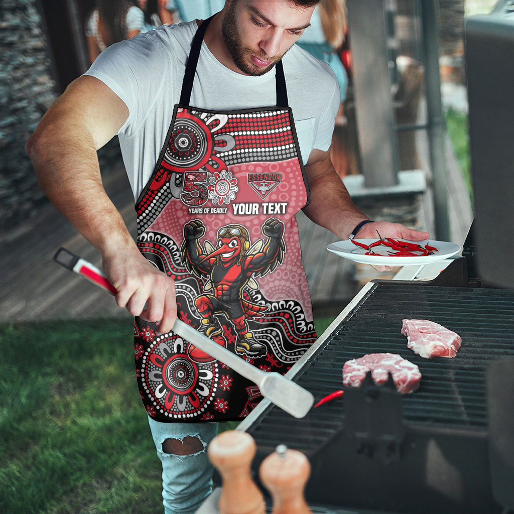 Personalized Essendon Bombers Mascot Apron Aboriginal Dot Art Style Vibrant Indigenous Pattern Design
