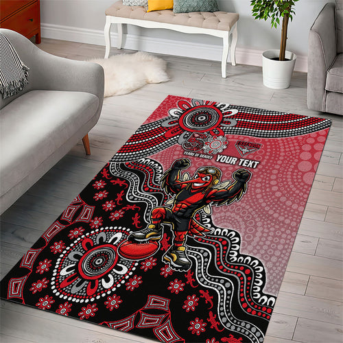 Personalized Essendon Bombers Mascot Area Rug Aboriginal Dot Art Style Vibrant Indigenous Pattern Design