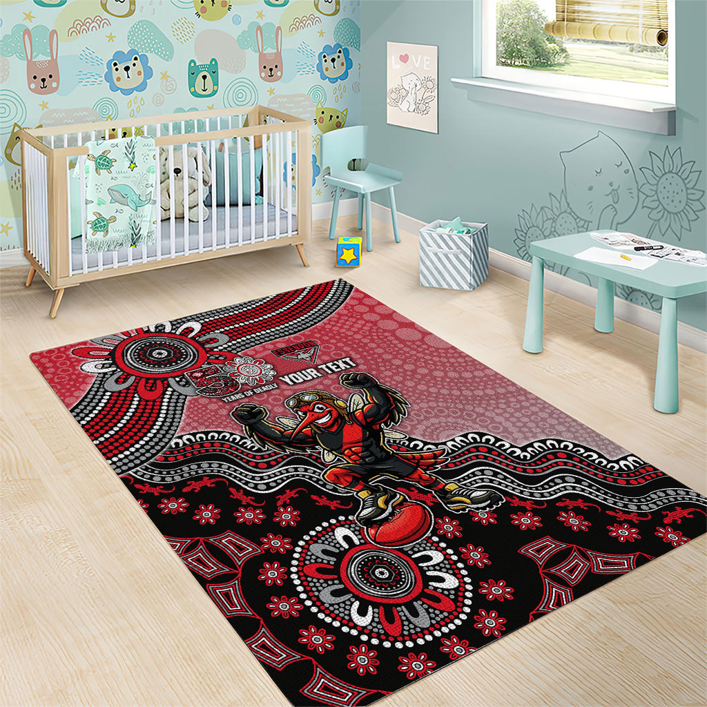 Personalized Essendon Bombers Mascot Area Rug Aboriginal Dot Art Style Vibrant Indigenous Pattern Design
