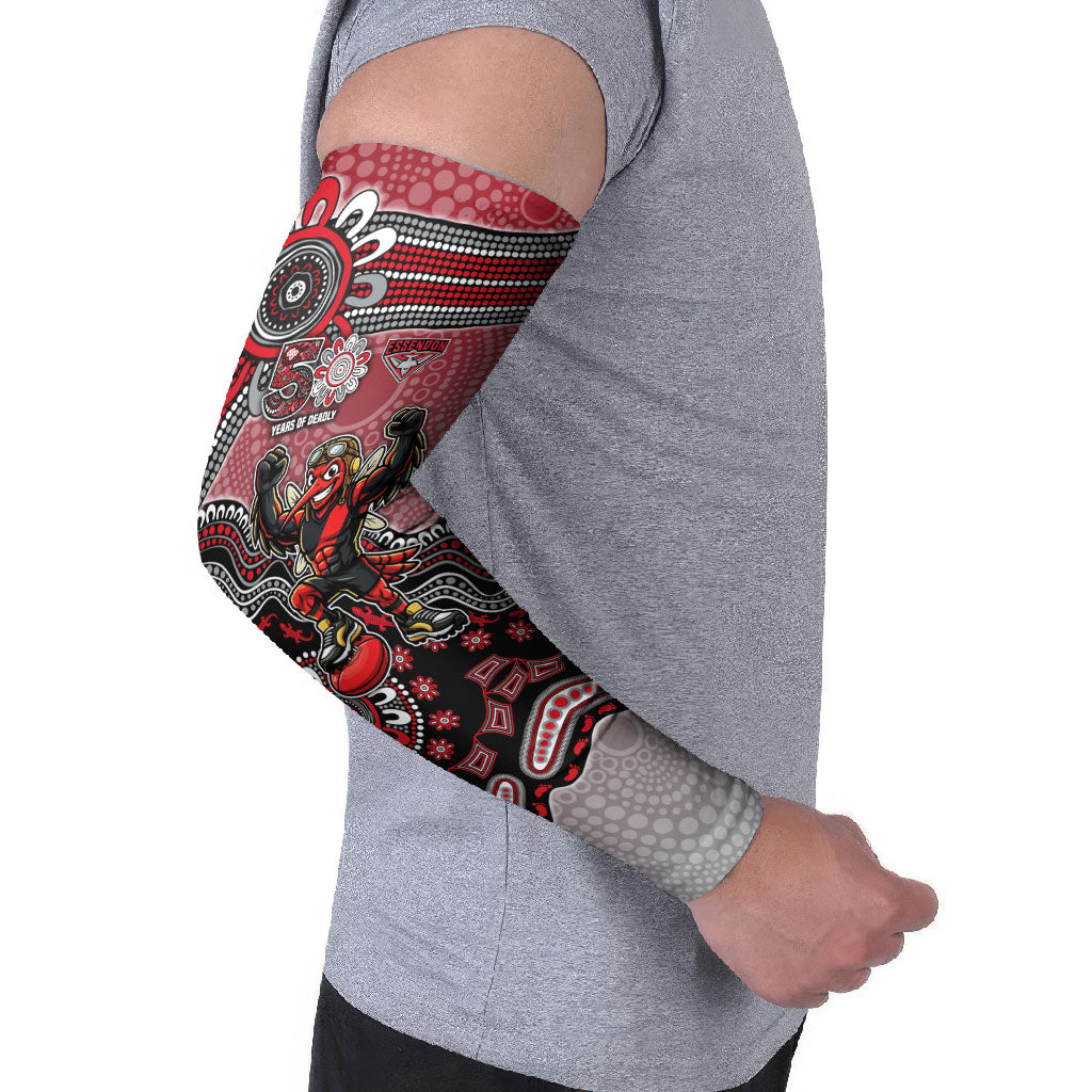 Personalized Essendon Bombers Mascot Arm Sleeves Aboriginal Dot Art Style Vibrant Indigenous Pattern Design