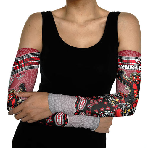 Personalized Essendon Bombers Mascot Arm Sleeves Aboriginal Dot Art Style Vibrant Indigenous Pattern Design
