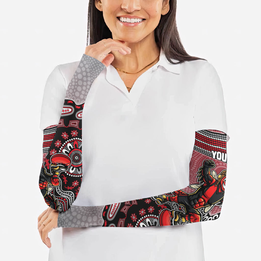 Personalized Essendon Bombers Mascot Arm Sleeves Aboriginal Dot Art Style Vibrant Indigenous Pattern Design