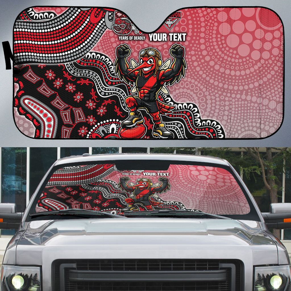 Personalized Essendon Bombers Mascot Auto Sun Shade Aboriginal Dot Art Style Vibrant Indigenous Pattern Design