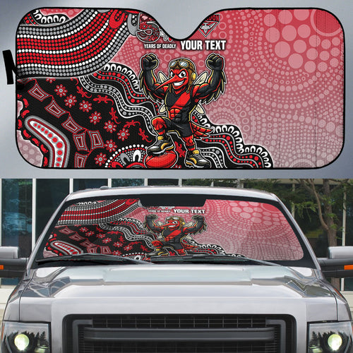 Personalized Essendon Bombers Mascot Auto Sun Shade Aboriginal Dot Art Style Vibrant Indigenous Pattern Design