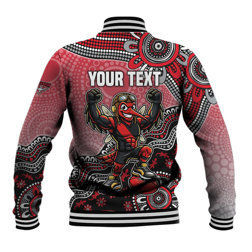 Personalized Essendon Bombers Mascot Baseball Jacket Aboriginal Dot Art Style Vibrant Indigenous Pattern Design