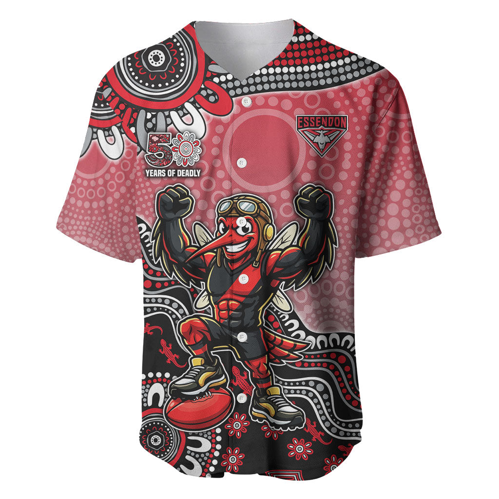 Personalized Essendon Bombers Mascot Baseball Jersey Aboriginal Dot Art Style Vibrant Indigenous Pattern Design