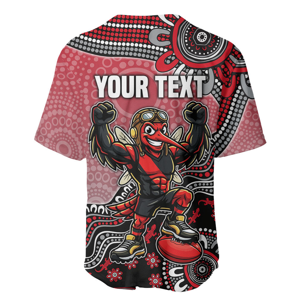 Personalized Essendon Bombers Mascot Baseball Jersey Aboriginal Dot Art Style Vibrant Indigenous Pattern Design