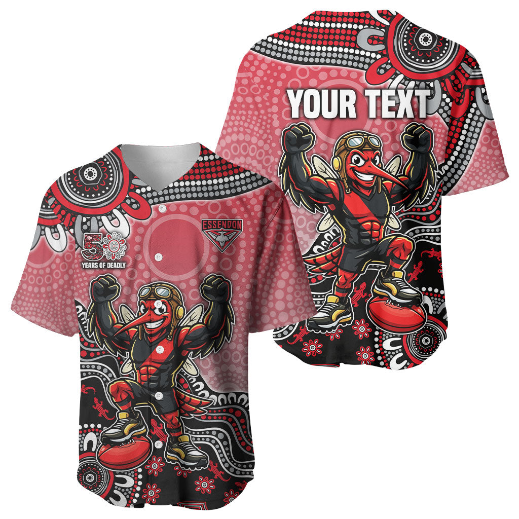 Personalized Essendon Bombers Mascot Baseball Jersey Aboriginal Dot Art Style Vibrant Indigenous Pattern Design