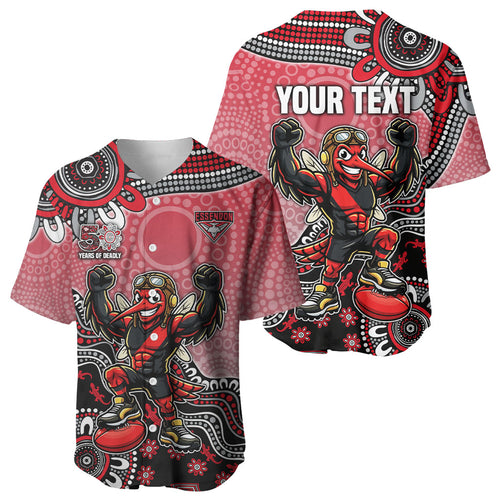 Personalized Essendon Bombers Mascot Baseball Jersey Aboriginal Dot Art Style Vibrant Indigenous Pattern Design