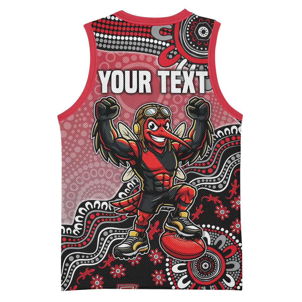 Personalized Essendon Bombers Mascot Basketball Jersey Aboriginal Dot Art Style Vibrant Indigenous Pattern Design