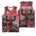 Personalized Essendon Bombers Mascot Basketball Jersey Aboriginal Dot Art Style Vibrant Indigenous Pattern Design