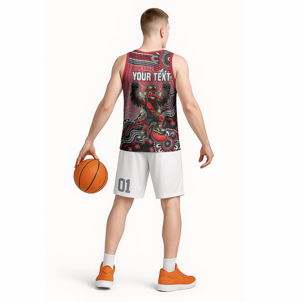 Personalized Essendon Bombers Mascot Basketball Jersey Aboriginal Dot Art Style Vibrant Indigenous Pattern Design